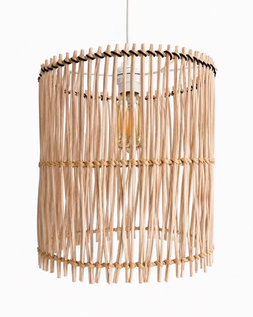 Rattan Cylinder Pendant Light with Black Rim