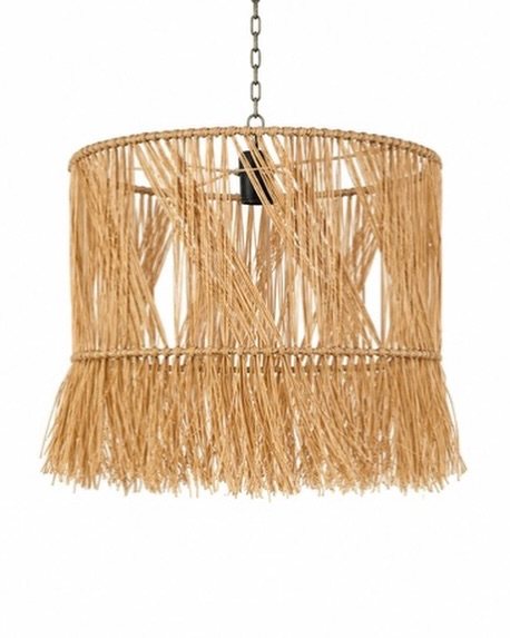 Rattan Cylinder Pendant Light with Bottom Fringe