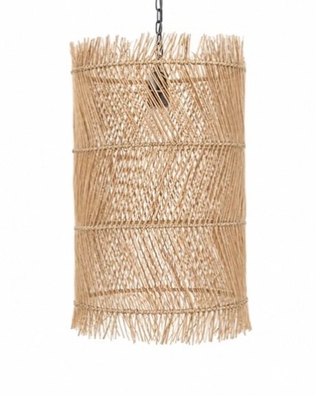 Rattan Cylinder Pendant Light with Top Fringe