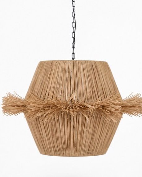 Raffia Hexagon Pendant Light with Fringe Belt