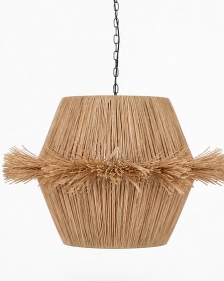 Raffia Hexagon Pendant Light with Fringe Belt