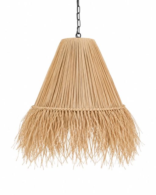 Raffia Bell Pendant Light with Fringe Skirt