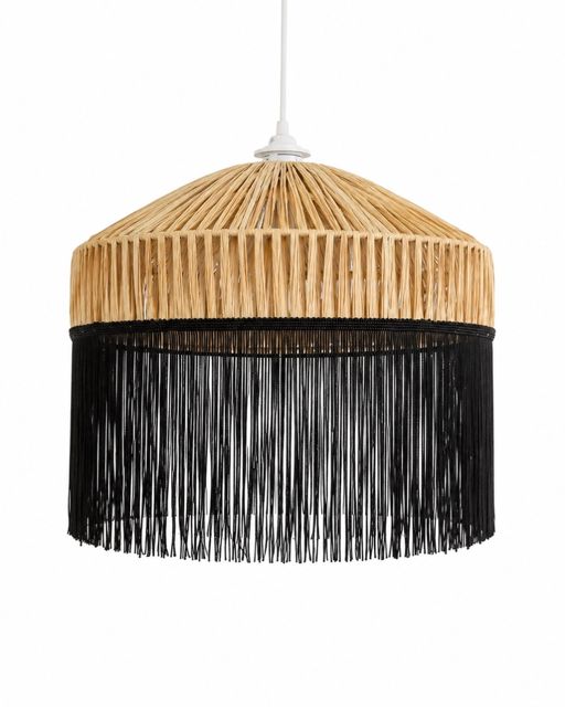 Rattan Dome Pendant Light with Black Fringe